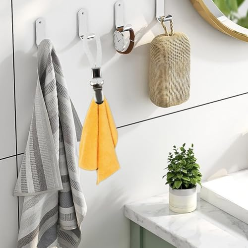 Eawfgtuw Towel Clips Set, Cotton Rope and Stainless Steel Anti-Rust Clamp Holders for Kitchen Bathroom Dish Towels Tea Towels Socks Gloves, Space-Saving(4pcs)