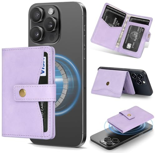 YNlinuofg Ultra-Thin Magnetic Wallet and Card Holder (Purple) | Compatible with All Magnetic Protective Case,Premium PU leather, stand function, 6 card slots; Fits iPhone17/16/15/14series