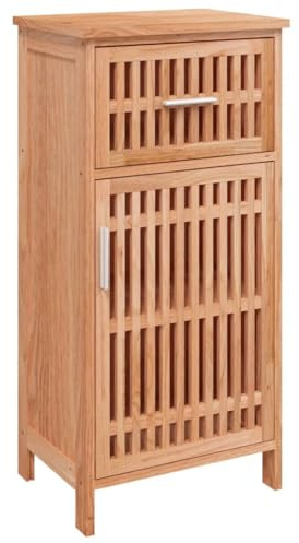 Makastle Armoire de Salle de Bain avec Tiroir, Porte et 2 Compartiments, Meuble de Rangement pour Chambre à Coucher, Salle de Séjour, 42x29x82 cm Bois Massif Noyer