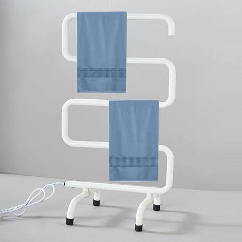 Scaldasalviette Elettrico Bagno Da Terra, Termoarredo Elettrico Basso Consumo 65w Plug-In in Acciaio Inossidabile Con Interruttore Impermeabile per La Casa Bagno Domestico (White, 110V)
