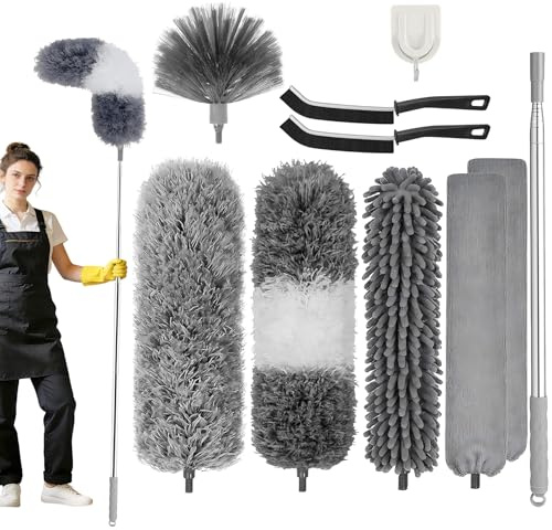 Plumero Telescopico Extensible, 10 Piezas Plumero Atrapapolvo Microfibra Duster Limpieza Plumero Telescopico, PlumeroExtensible, Extensible hasta 210 cm, para Limpieza Techo Telarañas
