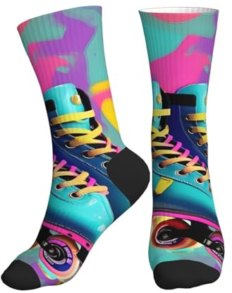 KLJnmbb Calcetines unisex con estampado de patines de ruedas retro y coloridos, transpirables, atléticos, correr, gimnasio, entrenamiento, actividades deportivas, 2 Negro-2, Altoa única