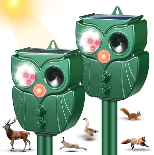 2 Pack Solar Animal Repeller: Ultrasonic Cat Repellent Outdoor with Motion Sensor - Waterproof Deer & Goose Deterrent with LED Flash - Effective Squirrel, Raccoon & Dog Repellent for Yard & Garden