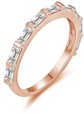 Ayoiow Halbe Ewigkeit Vorsteckring 585 für Damen mit Moissanit, Eheringe Gold 585 Weiss für Sie, 14 Karat Roségold Größe 60 (19.1)