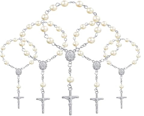 Mini Taufrosenkranz 30 Stück, Rosenkranz aus Acrylperlen mit Kreuz Anhänger, Leicht & Robust, Ideal als religiöses Gastgeschenk, Taufe, Kommunion und Gebet