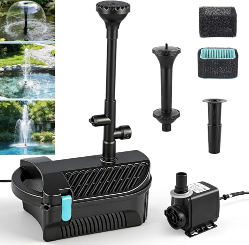 Dibaful Teichpumpe Springbrunnenpumpe mit Filter 3 Düsen Einstellbar 0-2500l/h | Springbrunnen für Außen für Teich Garten Bachlaufpumpe Wasserspiel Zimmerbrunnen und Aussen