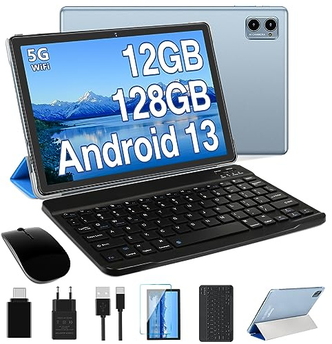 ZIOVO 2026 Neueste Tablet 10 Zoll Android 13 OS, 12GB RAM +128GB ROM(TF 2TB), 5G+2.4G WLAN | 2.0 Ghz 8 Core | 5+8MP | BT 5.0 | GPS | 6000mAh | GMS | GPS | Tablet mit Tastatur & Maus - Blau