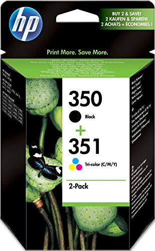HP 350/351 SD412EE Pack de 2, Cartouche d'encre Authentique, Imprimantes Deskjet, Photosmart, Noir, trois Couleurs (Cyan, Magenta, Jaune)