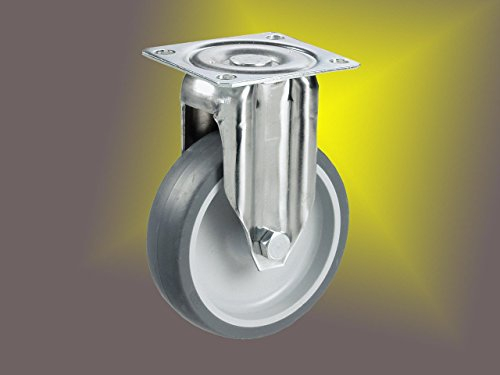 Edelstahl Bockrolle ø 100mm Plattenbefestigung, rostfrei, Gummirad, Gleitlagerung, Edelstahl, VA, VA2, Inox