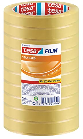 Tesafilm Standard - Nastro Adesivo Trasparente Multiuso per la Casa, L'Ufficio e la Scuola, 66 m x 15 mm - Confezione da 10 Rotoli
