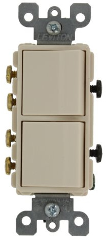 Leviton 20 Amp, 120/277 Volt, Decora 3-Way / 3-Way AC Combination Switch, Commercial Grade, Grounding, 5640-T, Light Almond