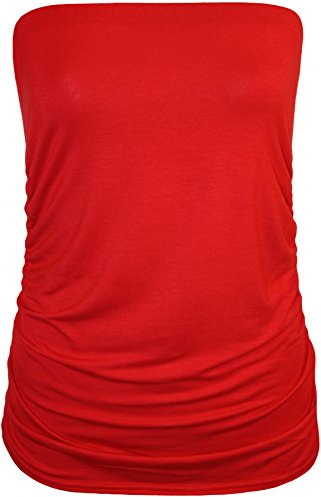 WearAll - Grande Taille Bandeau Top ruché sans Manches - Rouge - 42-44