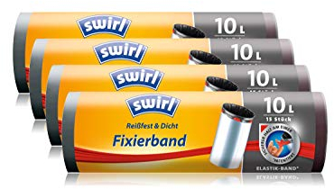Swirl Müllbeutel mit Fixierband 10 Liter, 4er Pack (4x15 Beutel)