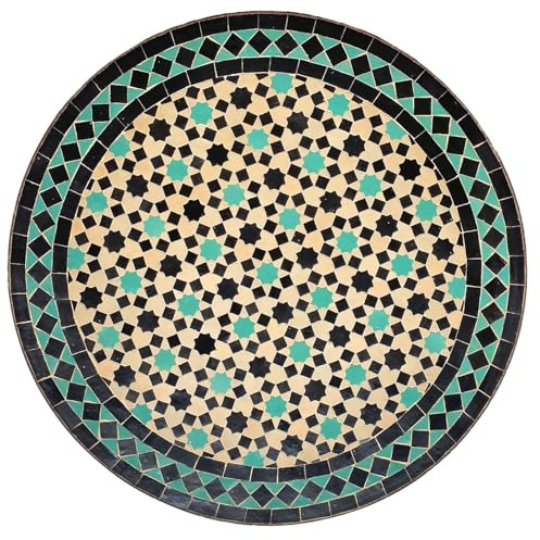 Mesa de jardín mediterránea | Mosaico marroquí M60-42 Negro & Turquese | Diámetro 60 cm con marco de hierro | Hecho a mano | Mesa de terraza decorativa o de cóctel de jardín | MT2124