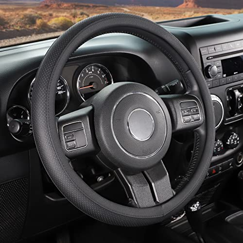 SEG Direct Microfiber Leather Steering Wheel Cover 39.5-41 cm Black