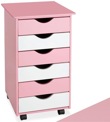 tectake® Rollcontainer mit Schubladen, Schubladenschrank 6x Schublade, mit Rollen, Büro Organizer, Schreibtisch Schrank, Rollwagen Unterschrank, Aufbewahrungsschrank Office - rosa