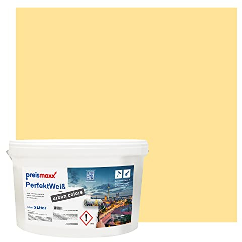 Preismaxx Perfektweiß urban colors, bunte Wandfarbe, gelb, sonnengelb, sunlight 5L, Innenfarbe, hohe Deckkraft Klasse 2, matt