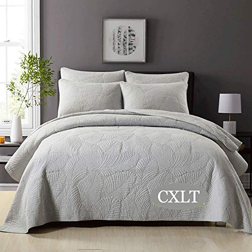 CXLT Tagesdecken Doppelte Gesteppte Bedspread 3 Stück 100% Baumwolle Bestickt Quilt Bettueberwurf Multifunktions Vier Jahreszeiten Bettdecke/Decken Mit Kissenbezug,Grey2-King:250cmx270cm+50x70cmx2