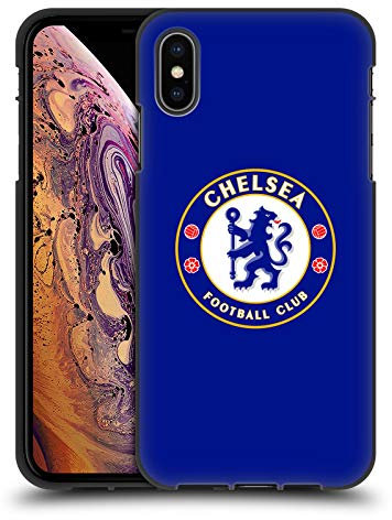 Head Case Designs Officially Licensed Chelsea Football Club Plain Blue Crest Black Soft Gel Case Compatible With Apple iPhone XS Max