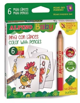 Alpino Baby 6 Bleistifte | Bleistifte für Babys | Dicke Buntstifte und weiche Mine | Genießen und Lernen Sie Malen, 1 stück (6er Pack)
