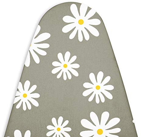 Encasa XO Ironing Board Covers and pad 125x46 cm- Thick 3mm Felt Padding, Drawstring Tightening & Lock, Heat Reflective, Scorch & Stain Resistant, for Wide Ironing Board - Daisy Grey