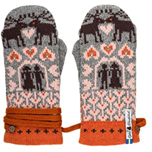 ÖJBRO VANTFABRIK Fästfolk Emilia & Einar Fäustlinge 4 Lagen grau/braun Gr. M 100% Merinowolle Handschuhe Strick warm weich hergestellt in Schweden