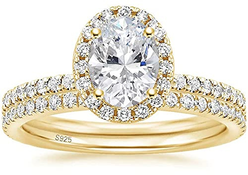 Zakk Ringe Damen Silber 925 Oval Zirkonia 1.5CT Verlobungsringe Eheringe Trauringe Versprechen Ring Set Rosegold Gold (Gold,65 (20.7))