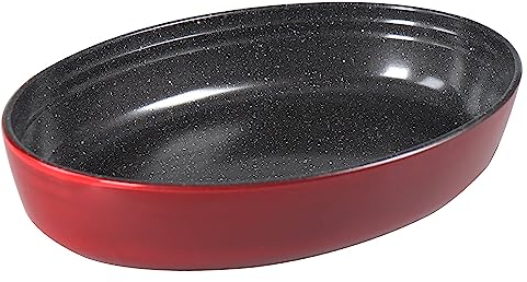 STONELINE Plat à Gratin 34 x 24 x 6,5 cm, Plat à Four Ovale en Verre Borosilicaté, Revêtement Antiadhésif avec de vraies particules de pierre, Plat à Gateau, Plat à Rôtir