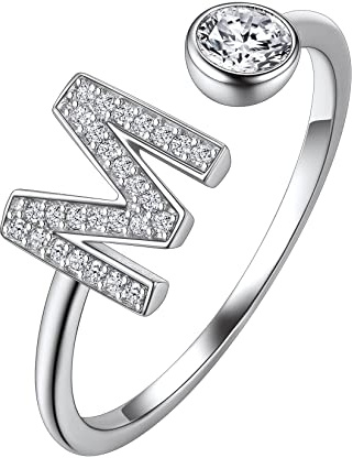 Suplight Damen Offener Ring 925 Sterling Silber Buchstaben A bis Z Ring mit Zirkonia Initiale Alphabet Schmuck Geschenk für Frauen Mädchen