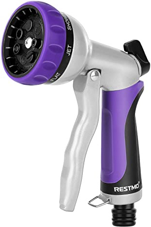 RESTMO Garden Hose Nozzle Hose Pipe Spray Gun Heavy Duty | High Pressure Hose Nozzle,Metal Sprayer with 7 Patterns and Water Flow Control,Ideal to Water Plant&Lawn,Wash Car&Pet,Purple