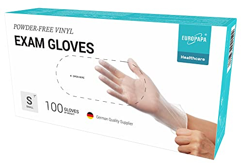 EUROPAPA® - Lot de 100 gants jetables en vinyle sans latex et non poudrés - Taille S, M, L et XL (Transparent, S)