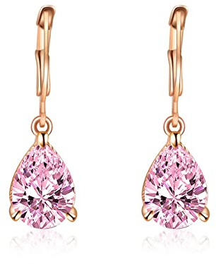 Ohrringe Hängend Rosa, Ohrringe Damen Nobel Einfacher Großer Tropfenförmiger Zirkon Rosegold Vergoldet Birnenform Ohr Piercings 29.5X8.8mm