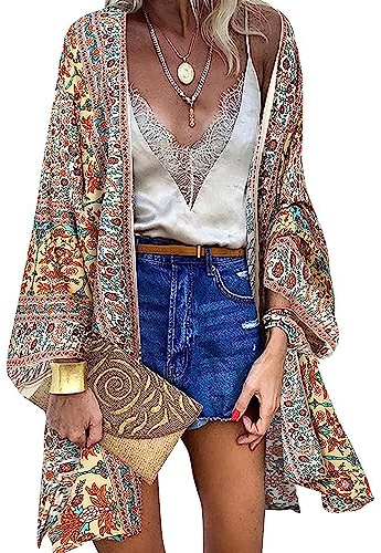 TBSCWYF Strandmuscheln für Damen Strand Pareo Sommerkleid Pareo mit Quaste lang halber Strand Rock Damen Badeanzug Cover Up Kimono Boho Loose Sommer Strickjacke Bikini Beachwear Cardigan Resort