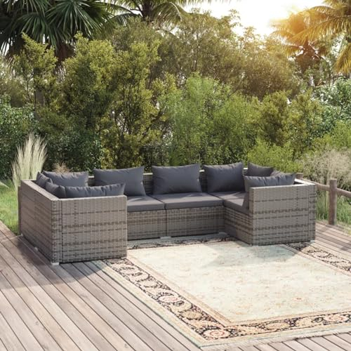 heybb 6-TLG. Garten-Lounge-Set mit Kissen Poly Rattan Grau Lounge GartenmöBel Set TerassenmöBel AußEn