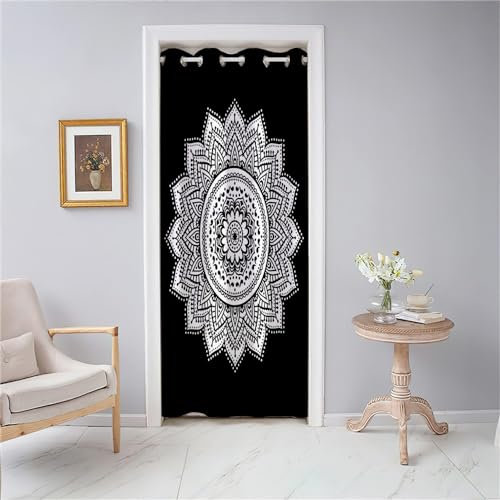 Odot Türvorhang mit Ösen, Schwarzes Mandala-Totem Druck Blackout Verdunkelung Thermo Gardinen, Raumteiler Vorhang für Fenster Tür Schlafzimmer Schrank, Haus Dekoration (120x200cm,Stil B)