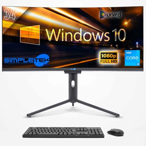 SIMPLETEK - PC All In One 34 Curvo FHD | Core i3 | Windows 10 Pro | 16GB RAM | 240GB SSD | Webcam Integrata 5MP | WiFi6 e BT 5.2