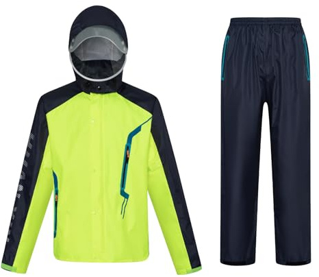 Ynport Crefreak Herren Regenanzug Outdoor Wasserdichter Overall Atmungsaktive Regenjacke und Hose Set Unisex Radsport Regenmantel Kapuzen Regenbekleidung für Herren Damen,Grün,L