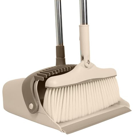 EVENT!SWISSPACK TWIST Long Handled Dustpan and Brush, Broom and Dustpan Set, Household Dust pan Combo, Long Handle for Indoor Outdoor Household Cleaning and Sweeping Beige