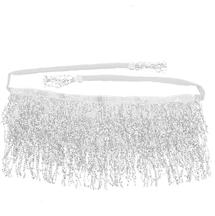 FUNOMOCYA Bufanda de Cadera para Danza del Vientre Lentejuelas y Flecos Plata, Accesorio de Disfraz Elegante para Práctica de Baile y Fiesta de Halloween