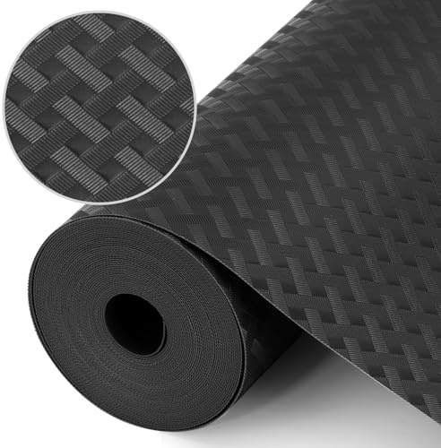 Origuuds Shelf Liners, Non-Adhesive Drawer Liner, Waterproof & Oil-Proof Kitchen Cabinet Cupboard Liner Plastic EVA Material BPA Free Fridge Liner Mats Paper Protector for Shelves (Black/40cm x 600cm)