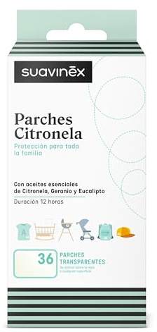 Suavinex, Parches de Citronela para Bebés, Niños y Adultos, Hasta 12 H de Duración, Parches Adhesivos Transparentes para Textiles y Superficies, No Manchan, Fácil de Usar, 36 uds