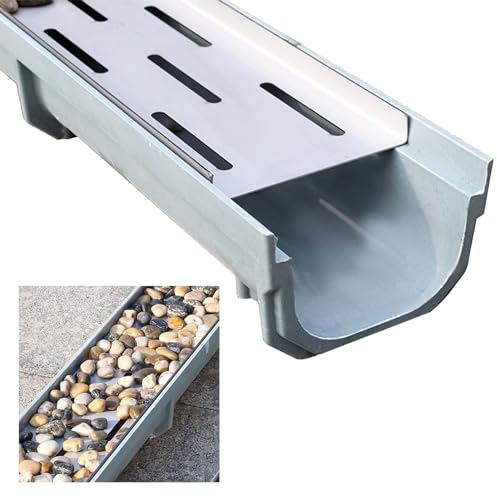 Abflussrinne Aussen 1 m Langes Rinnenentwässerungsset, Versenktes Abflussgitter aus Metall, Entwässerungskanal-Rinnensystem, Dekorative Regenrinne für Garten- und Terrassenböden(Size:20x20cm(7.9x7.9