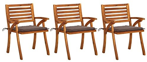 Homgoday Esszimmerstühle für Garten, Esszimmerstühle für den Garten mit Kissen, 3 Stück, massives Akazienholz, Stühle für den Außenbereich, Gartenmöbel, Terrassenmöbel