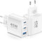 USB C Ladegerät 45W GAN 2er-Pack Netzteil für Samsung/iPhone/iPad,3-Port-Typ-C-USB Mehrfach PPS Schnellladegerät für iPhone 16 15 14 Pro Max 13 12, Samsung Galaxy S24/S23/S22/S21 Pixel Handys(WeißZ)