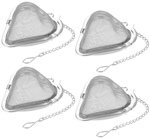 QUARKZMAN 4 Pièces Infuseur à Thé, Filtre à Thé en Vrac, Passoire à Thé en Acier Inoxydable, Boule à Thé en Forme de Cœur avec Chaîne en Maille pour Infuser du Thé en Vrac, Argent