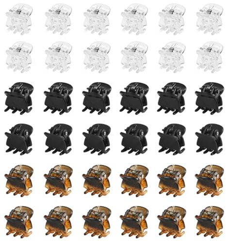 WeddHuis 36 Stück Mini Haarspangen, Klein Haarklammer, Klaue Clips, Rutschfestem Griff, für Design, Kinder und Erwachsene (1 cm) (Schwarz, Braun, Weiß)
