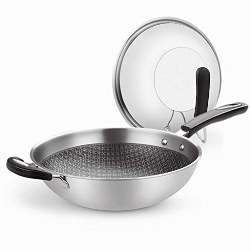 Olla para cocinar, sartén, Wok Antiadherente Acero Inoxidable, con Tapa, Olla Cocina 32 cm