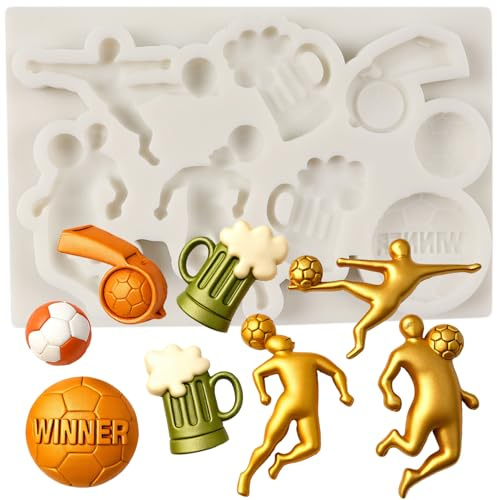MINFEIDMS Fußball Thema Fondant Formen Bier Pfeifen Silikon Formen | Schokolade Süßigkeiten Kuchen Dekoration Cupcake Topper Zucker Handwerk Gum Paste Polymer Clay