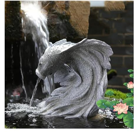 Goldfish shape Pond spitters for small ponds, fish tank automatic circulation water landscaping ornaments, pool fountains for above ground pools, Garden Decor for Koi pond(Grey,24 * 17 * 27cm)