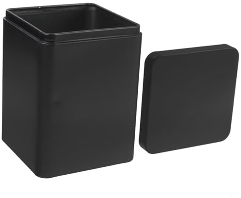 PRETYZOOM Lata De Té Cuadrada 80x80x110mm Caja De Almacenamiento Metálica De Hierro Negro Tapa Ajustable Para Guardar Dulces y Especias Uso Cocina y Embalaje